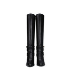 Black Leather High Heel Boots