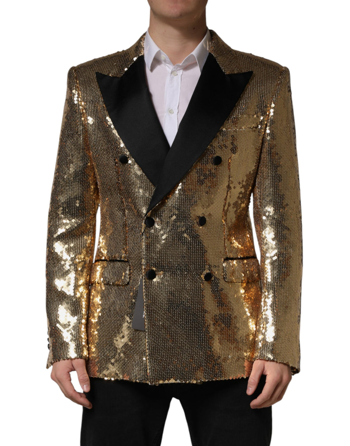 Gold Sequined Double Breasted Jacket Blazer