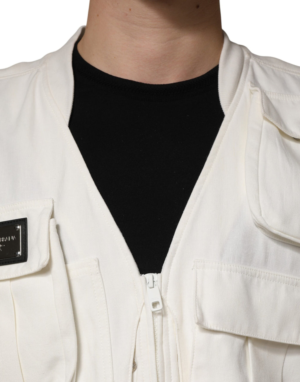 White Cotton Cargo Men Vest Coat Jacket