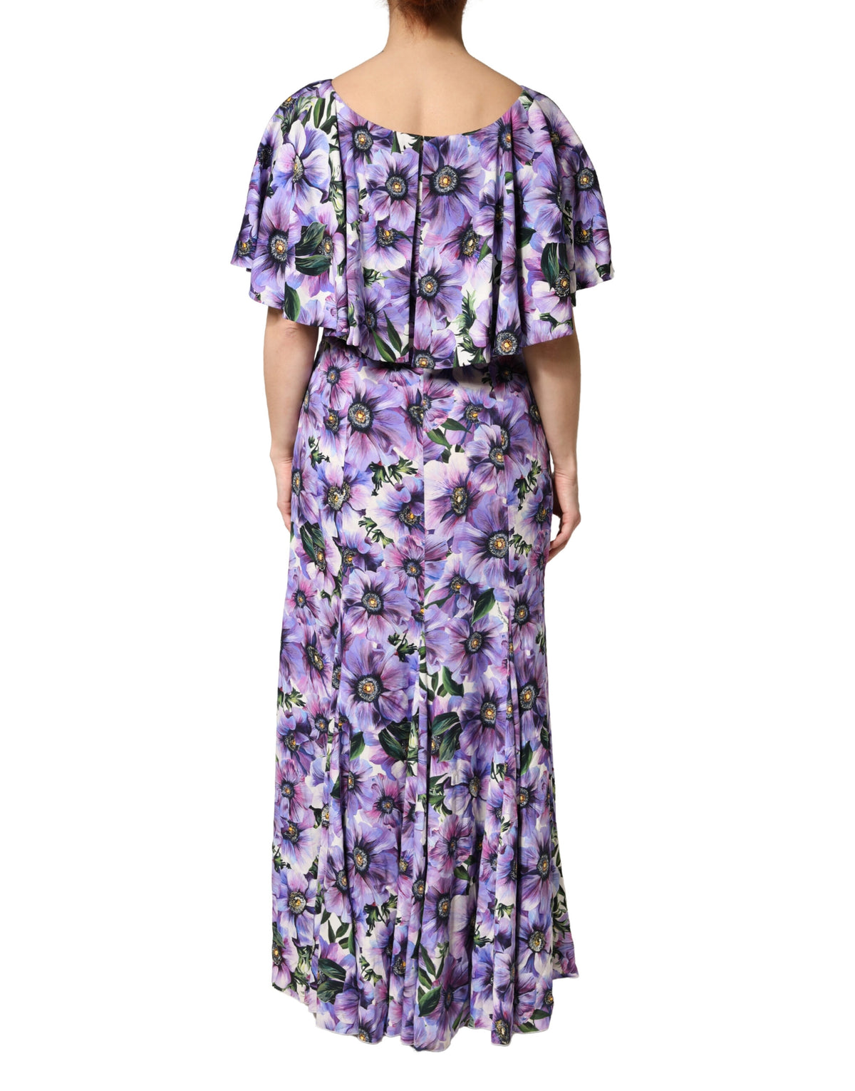 Purple Floral Silk Stretch Elegant Gown  Dress
