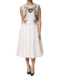 Ivory Lace Silk Embellished Sleeveless  Dress