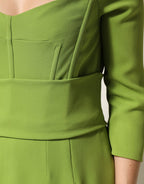 Green Silk Sweetheart Neckline Midi  Dress