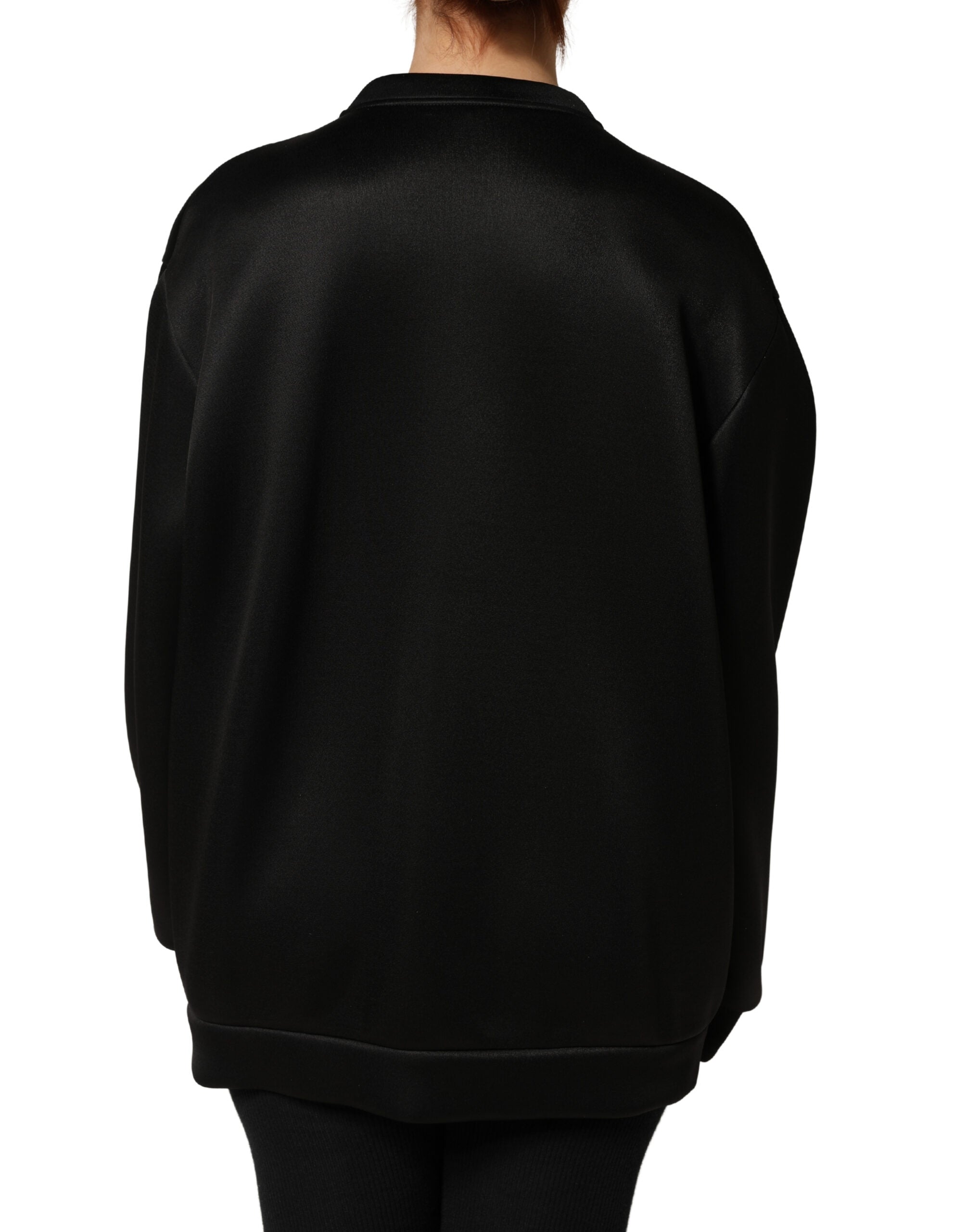 Black Embellished Logo Crystal Sweatshirt Top