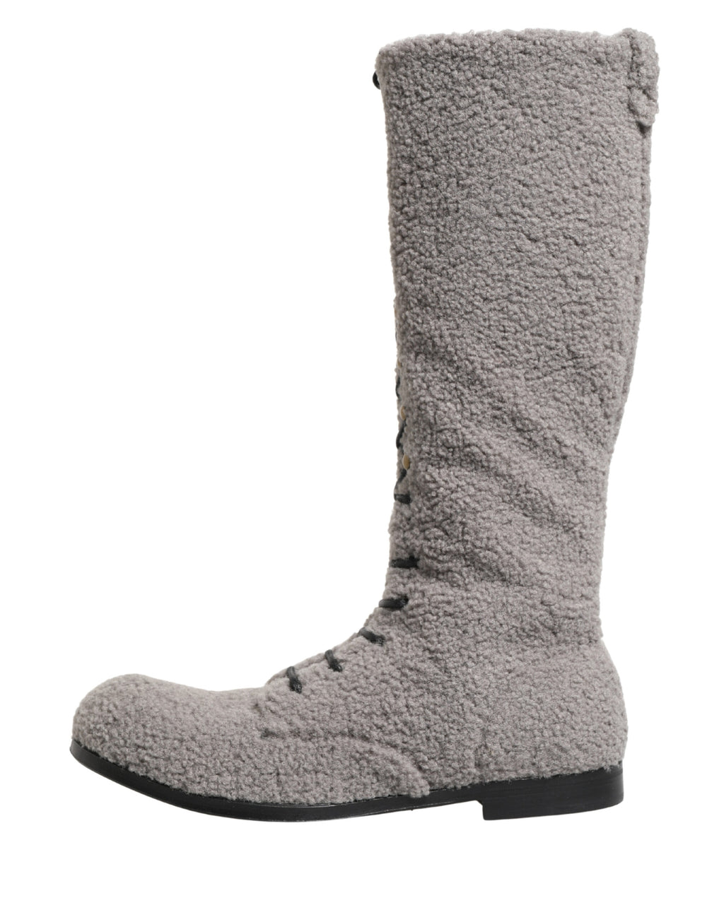 Gray Shearling Lace Up Knee High Boots Shoes