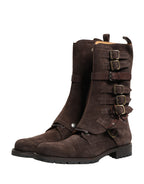 Brown Suede Leather Combat Ankle Boots  Shoes