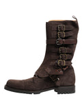 Brown Suede Leather Combat Ankle Boots  Shoes
