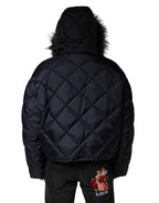 Black Quilted Fur Shearling Hooded  Jacket