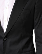 Black Cotton Single Breasted 2 Piece Suit