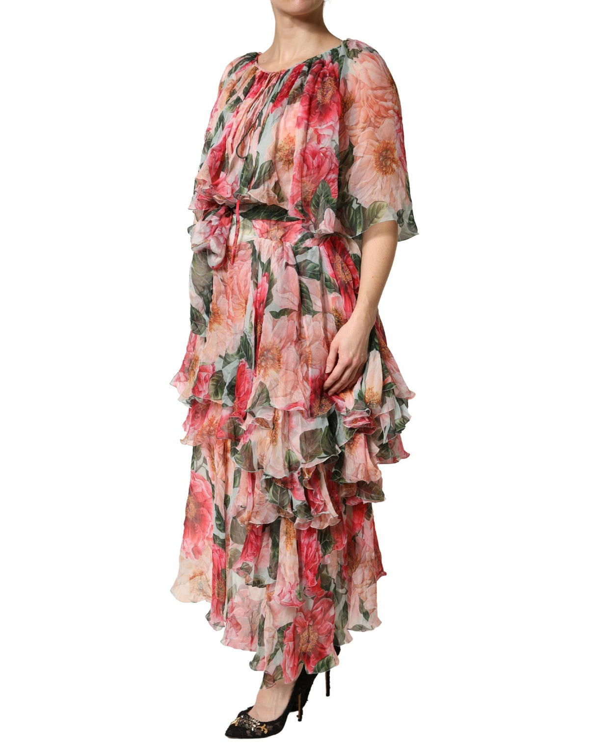 Multicolor Floral Silk Layered Maxi Dress