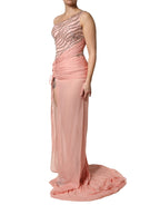 Pink Embellished One Shoulder Maxi Dress