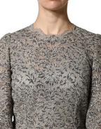 Gray Lace Long Sleeves Cotton Maxi Dress
