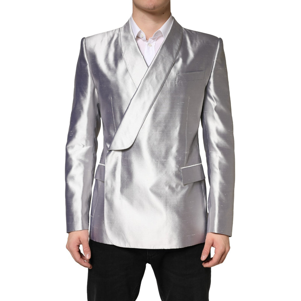 Silver SICILIA Silk Double Breasted Blazer