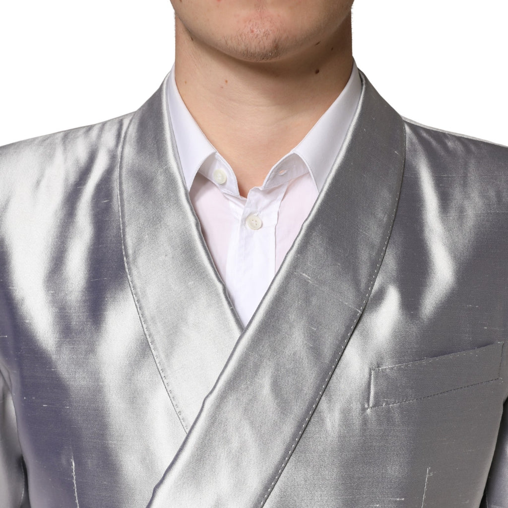 Silver SICILIA Silk Double Breasted Blazer