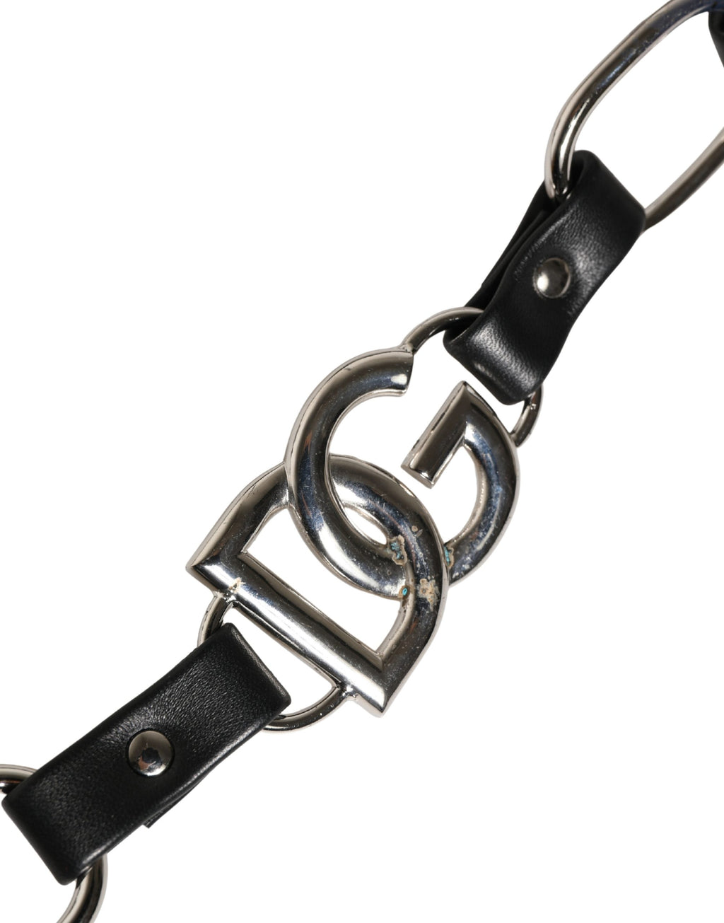 Black Leather Silver Chain Bag Accessory Shoulder Strap