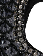 Black Wool Crystal Embellished Balaclava Hat
