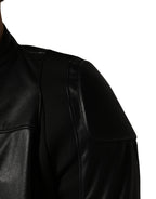 Black Nylon Full Zip Men Biker Coat Jacket
