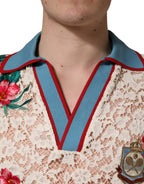 Beige Floral Tennis Club Lace Polo T-shirt