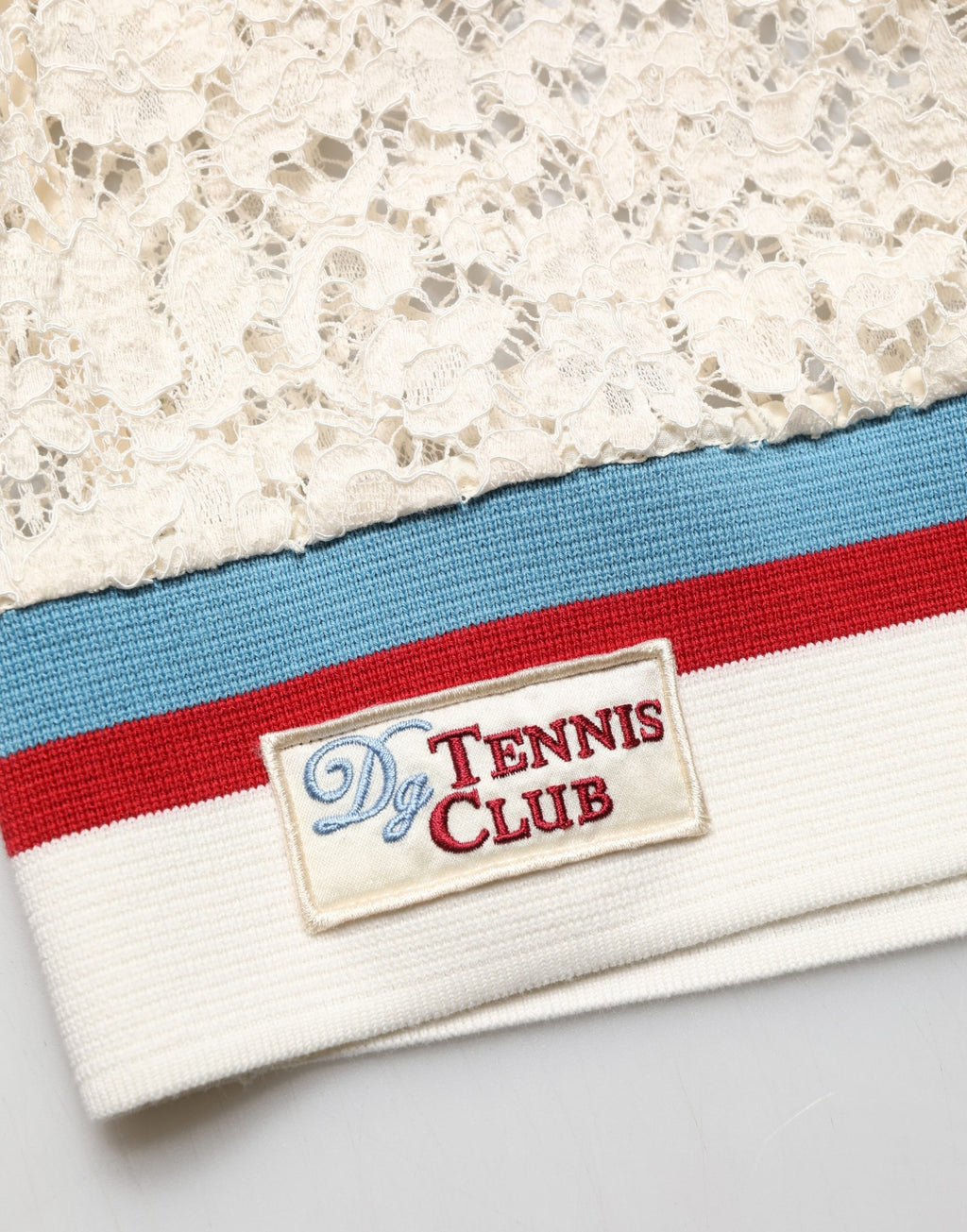 Beige Floral Tennis Club Lace Polo T-shirt