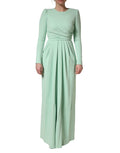 Green Viscose Long Sleeves Long Gown Dress