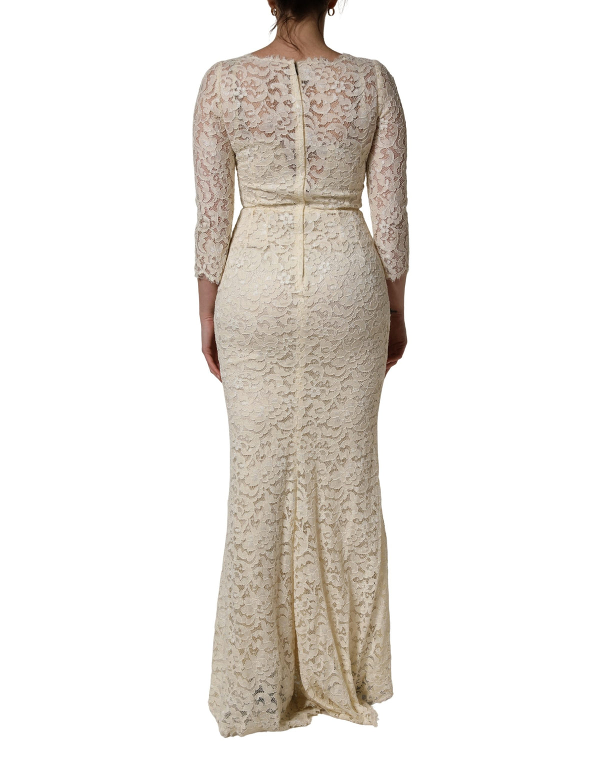 Off White Floral Lace Sheath Maxi Dress