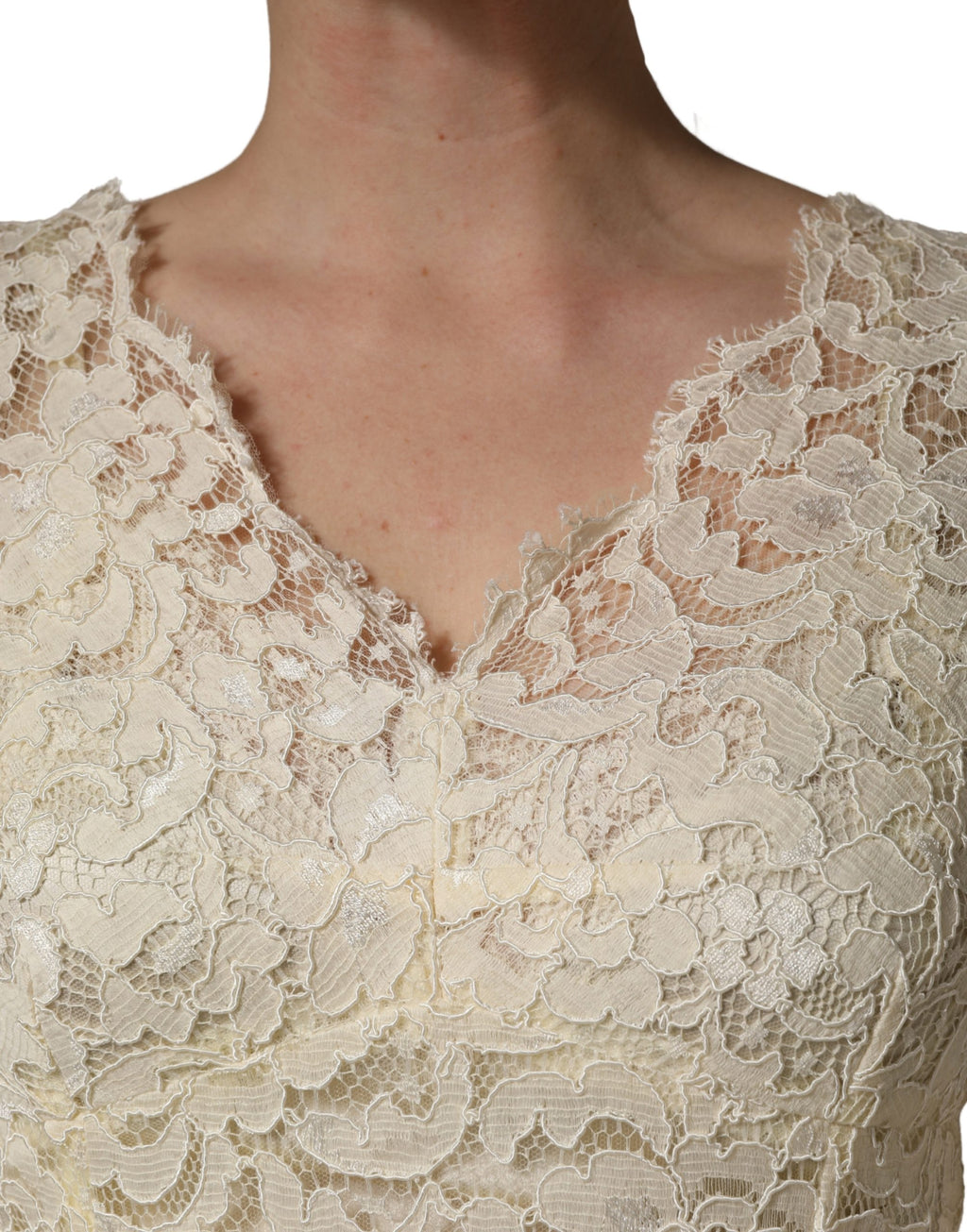 Off White Floral Lace Sheath Maxi Dress