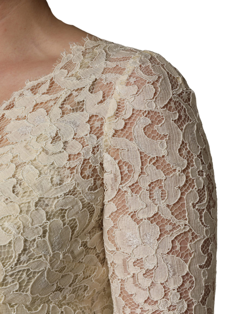 Off White Floral Lace Sheath Maxi Dress