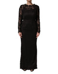 Black Floral Lace Sheath Long Maxi Dress