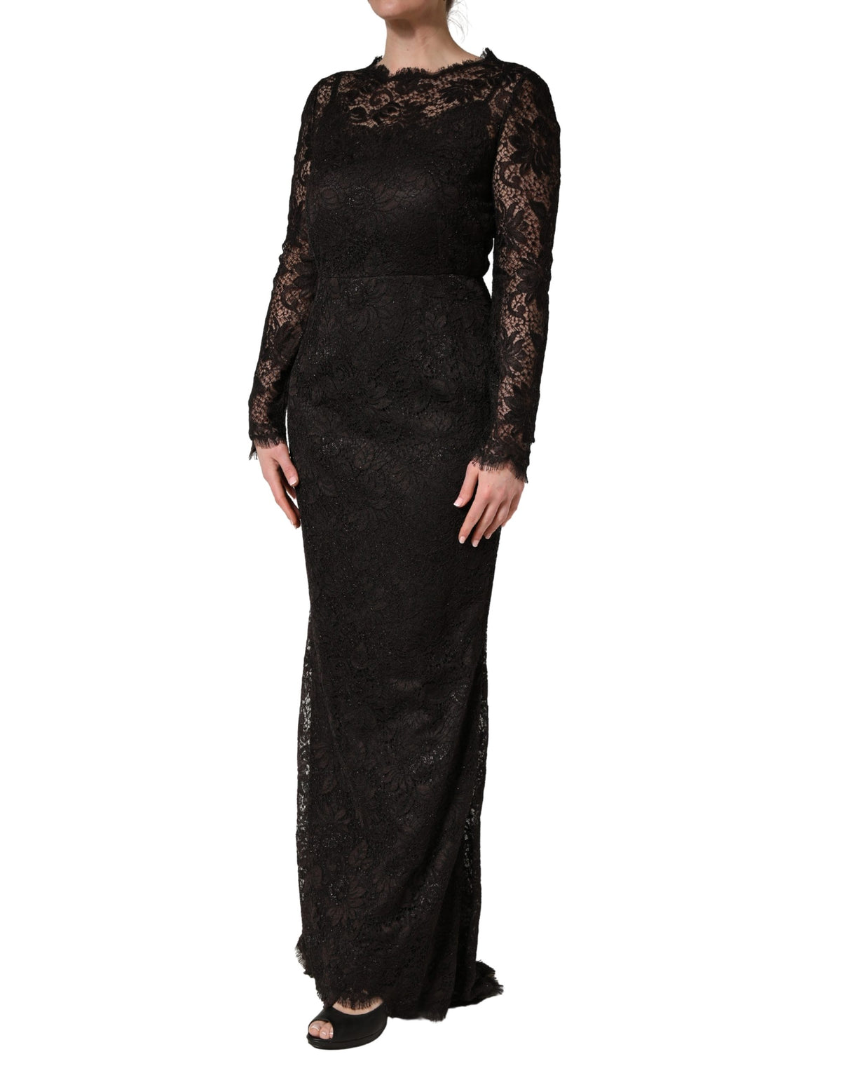 Black Floral Lace Sheath Long Maxi Dress