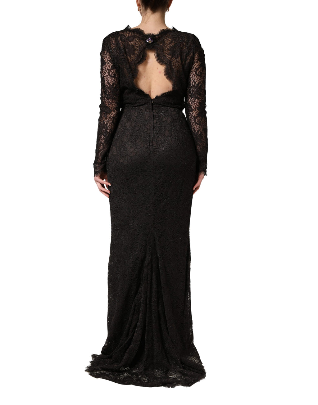 Black Floral Lace Sheath Long Maxi Dress