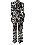Black White Viscose Zebra Pattern Jumpsuit