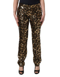 Gold Leopard Sequined Straight Trouser Pants