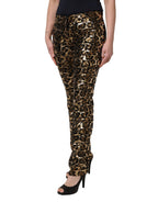 Gold Leopard Sequined Straight Trouser Pants