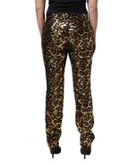 Gold Leopard Sequined Straight Trouser Pants