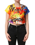 Multicolor Graffiti Crystals Crop Jersey Top
