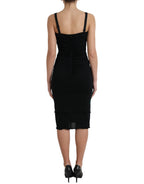 Black Wool Sleeveless Rose Applique Dress
