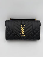 SAINT LAURENT ENVELOPE SMALL in Black Grained Leather Handbag