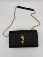 SAINT LAURENT ENVELOPE SMALL in Black Grained Leather Handbag