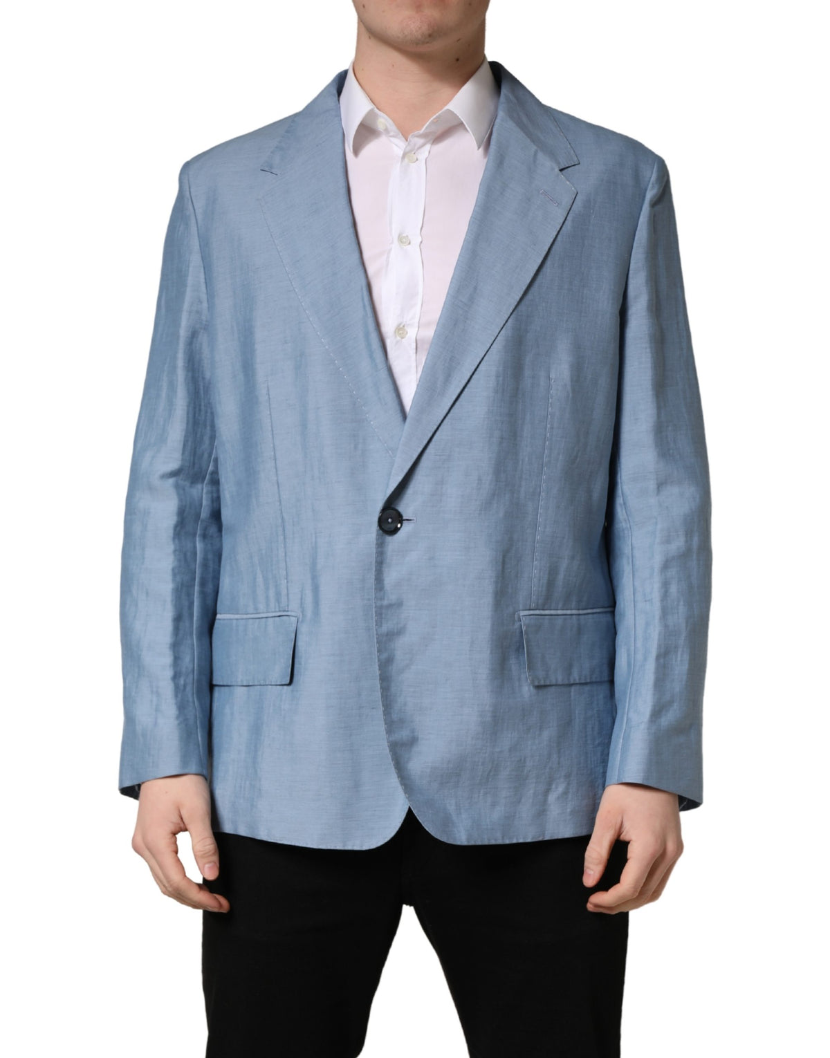 Light Blue Single Breasted Men Jacket Blazer