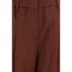 Brown Cotton Casual Pants