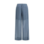 Blue Cotton Casual Pants
