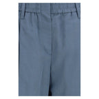 Blue Cotton Casual Pants