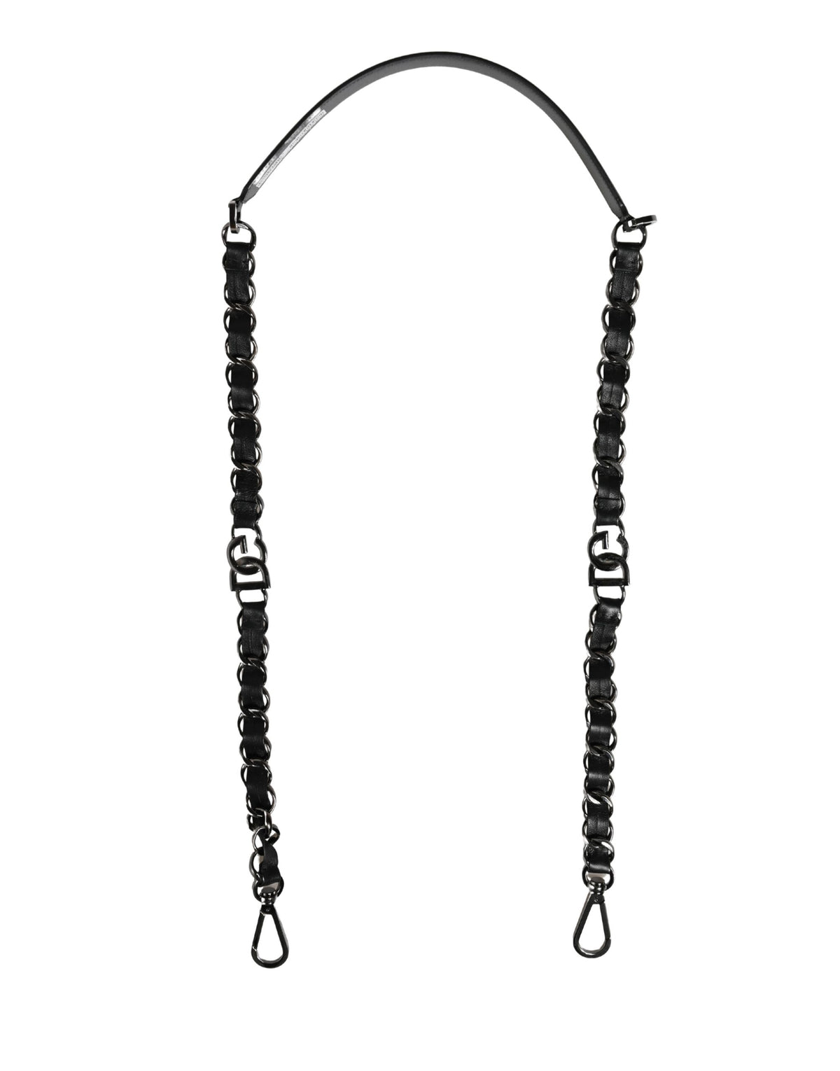 Black Leather Silver Chain Bag Accessory Shoulder Strap
