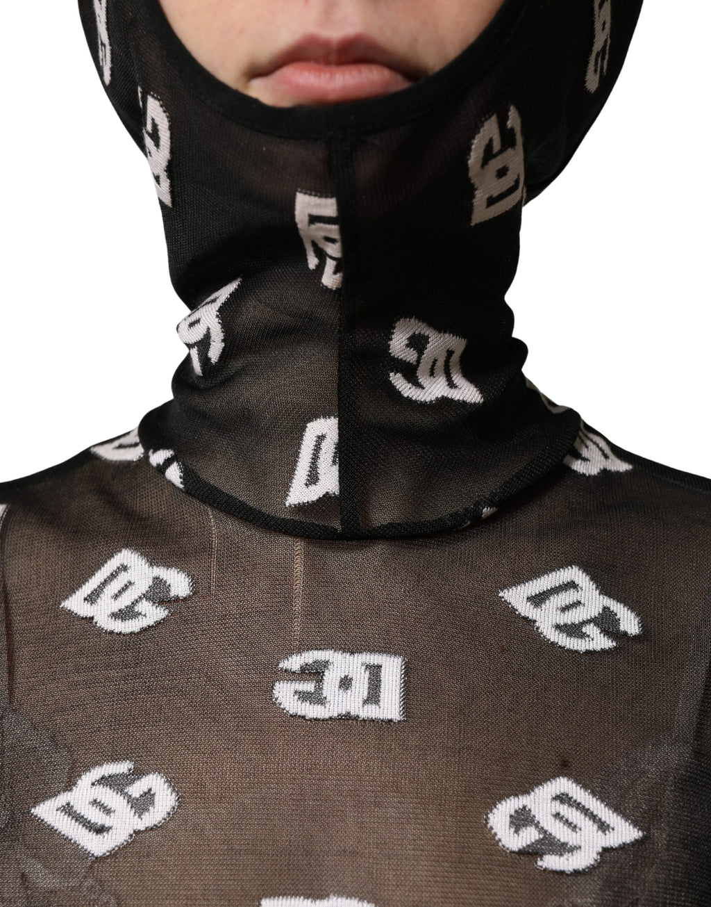 Black White Logo Print Hooded Jumpsuit Dress