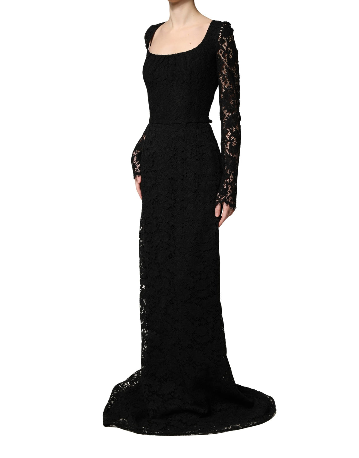 Black Lace Square Neck LongSleeve Maxi Dress