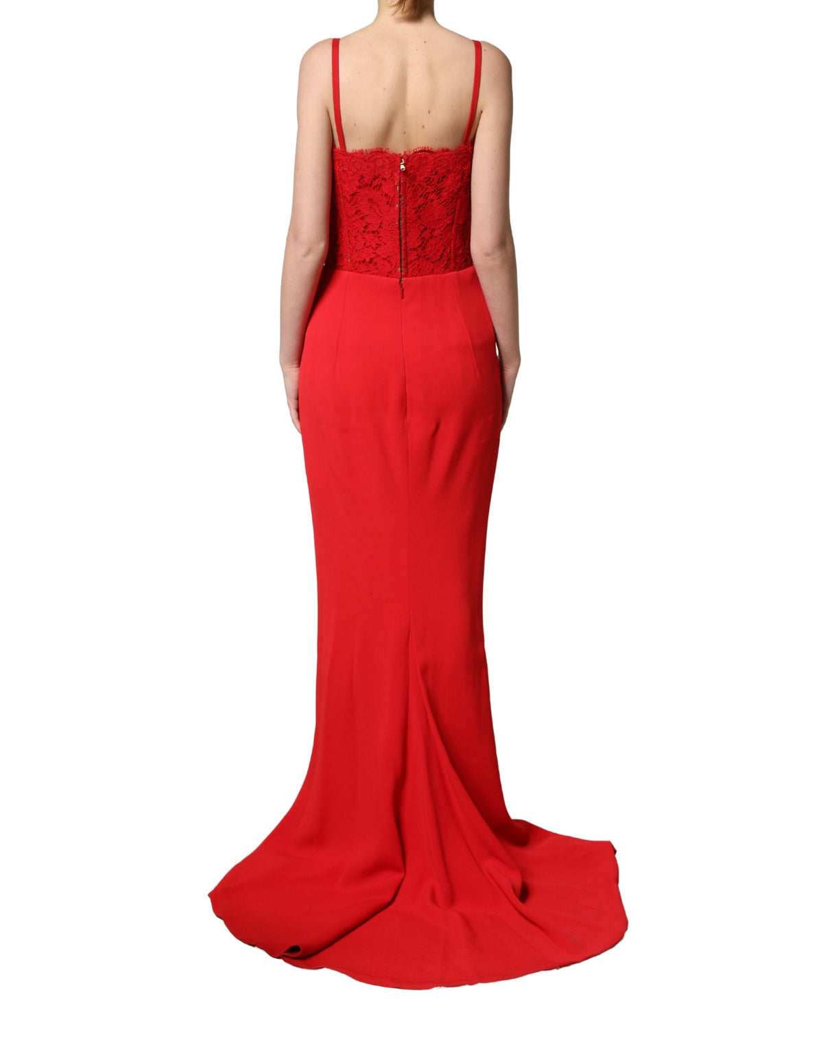 Red Corset Lace Bodice Draped Long Gown Dress