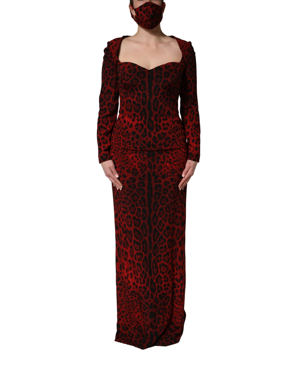 Red Leopard Print Sheath Long Sleeve Dress