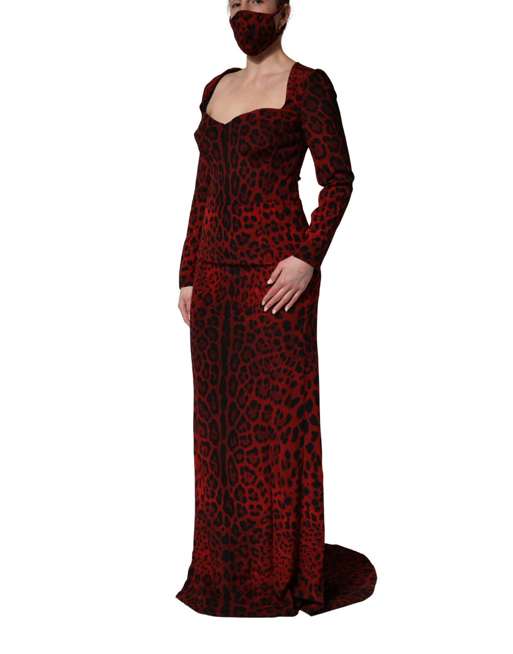 Red Leopard Print Sheath Long Sleeve Dress