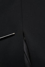 Black Silk Button Bodice Sheath Maxi Dress