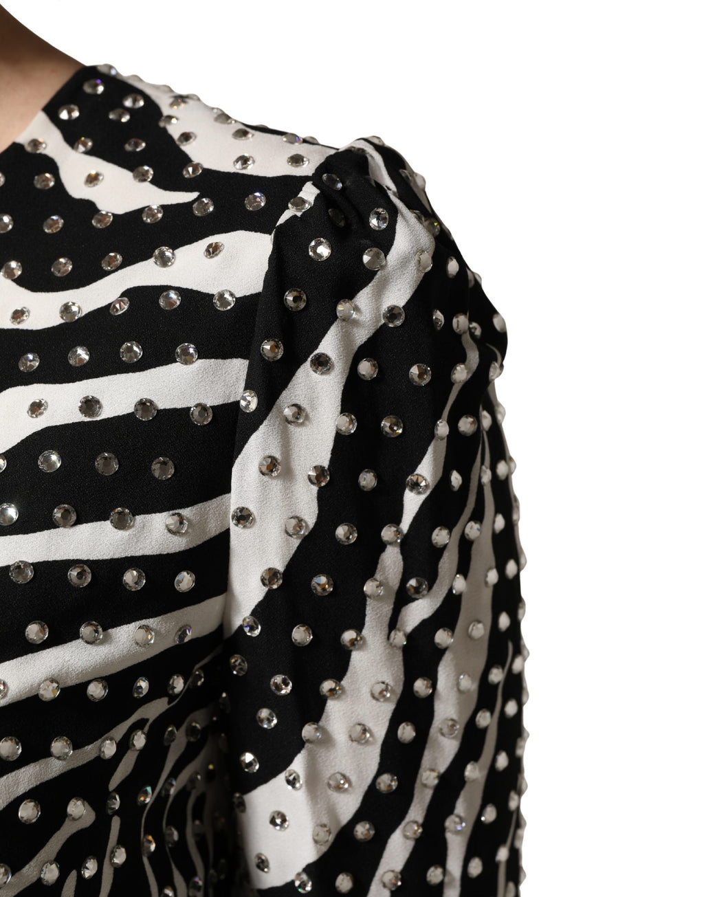 Black White Zebra Rhinestones Mini Dress