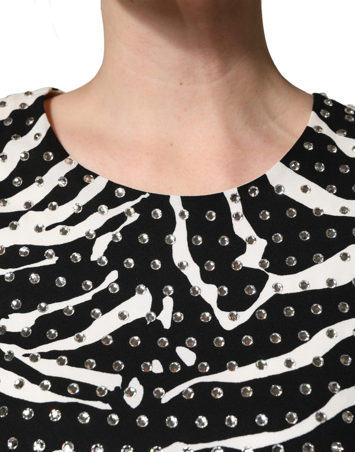 Black White Zebra Rhinestones Mini Dress